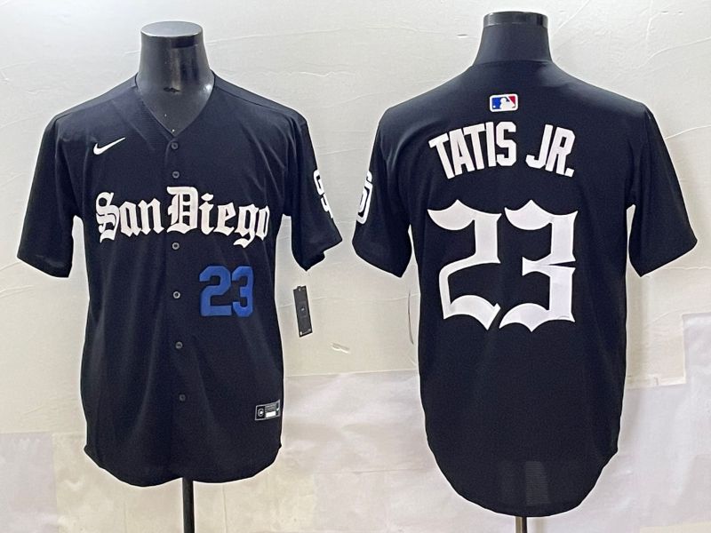Men 2025 San Diego Padres #23 Tatis jr Black Five generations Joint Name Nike MLB Jersey style 2